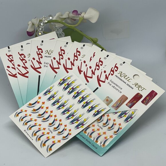 Lot of 10 Sheets Kiss Air Brush Water Decals Nail Art Designs - Floral - Picture 1 of 6